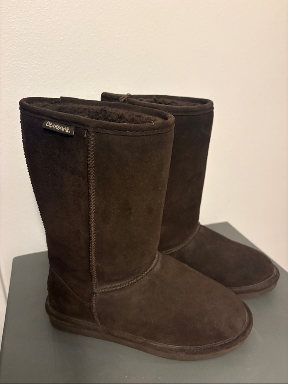 Women’s BearPaw Tall Suede Shearling Boots - Dark Brown Size 8